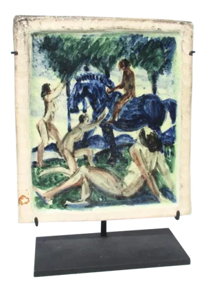 Mid-Century Ceramic Tile Artwork Mounted on Museum Stand