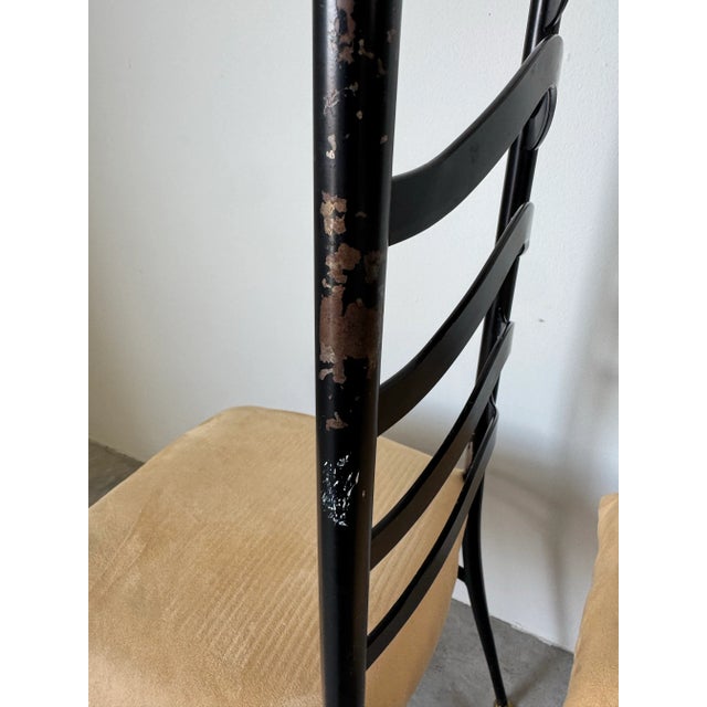 Black 1970s Vintage Italian Gio Ponti-Style High Ladder Back Metal Dining Chairs With Brasset of 6/ Sold For Sale - Image 8 of 12