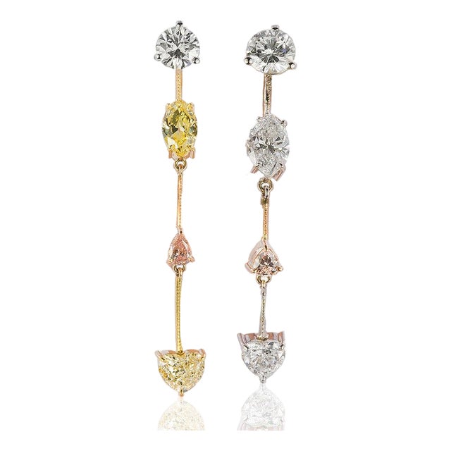 Late 20th Century Pair of Natural Pink, Yellow & White Diamond Earrings For Sale