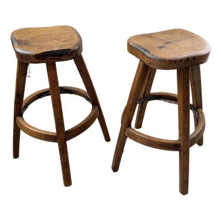 Vintage Oak Stools by Henri Bataille, 1960s, Set of 2 For Sale