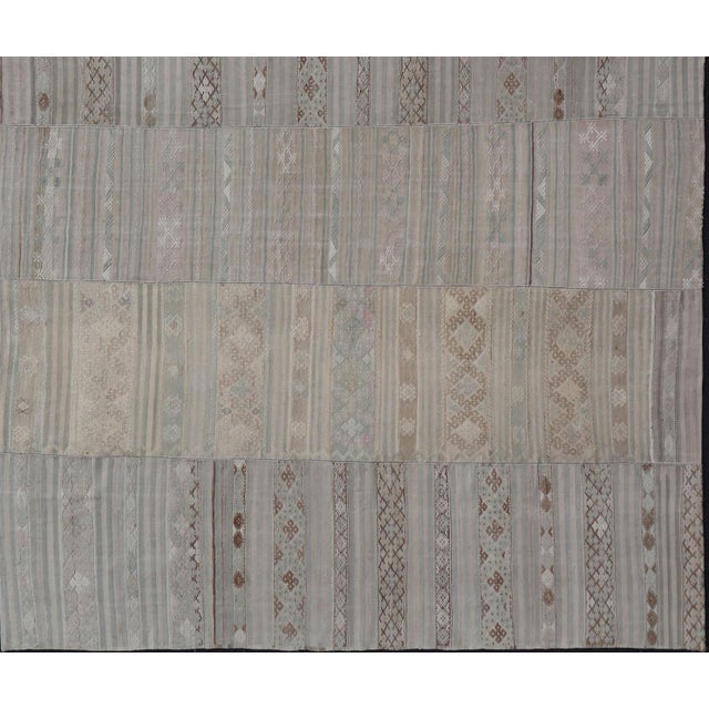 Vintage Neutral Paneled Kilim Flat-Weave in Neutral Muted Tones For Sale - Image 4 of 13