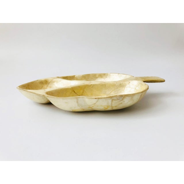 Nautical Vintage Divided Capiz Shell Leaf Tray For Sale - Image 3 of 9
