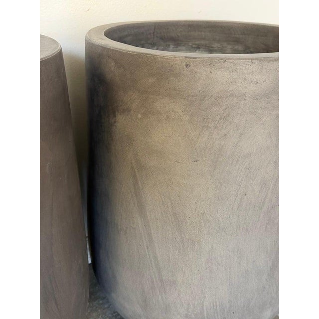 Early 21st Century Pair of Monumental Cylinder Planters - Brutalist Bullet Form - Dark Slate For Sale - Image 5 of 12