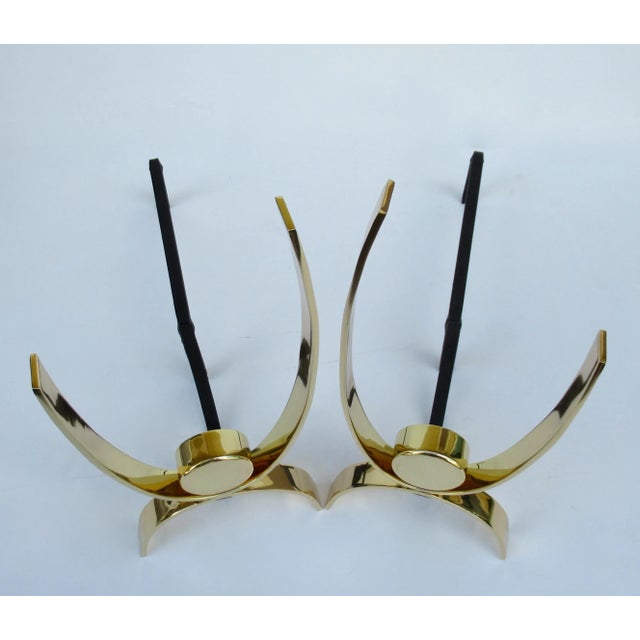 C.1950's-60's Mid-Century Original Donald Deskey Polished Brass & Iron Andirons -A Pair For Sale - Image 9 of 18