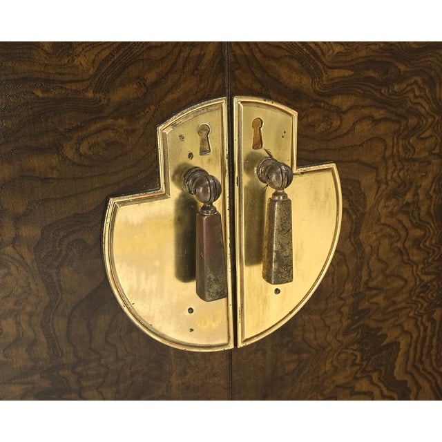 Brown Burl Wood Brass Hardware 2 Doors Compartment 68" Long Dresser Credenza MINT! For Sale - Image 8 of 14