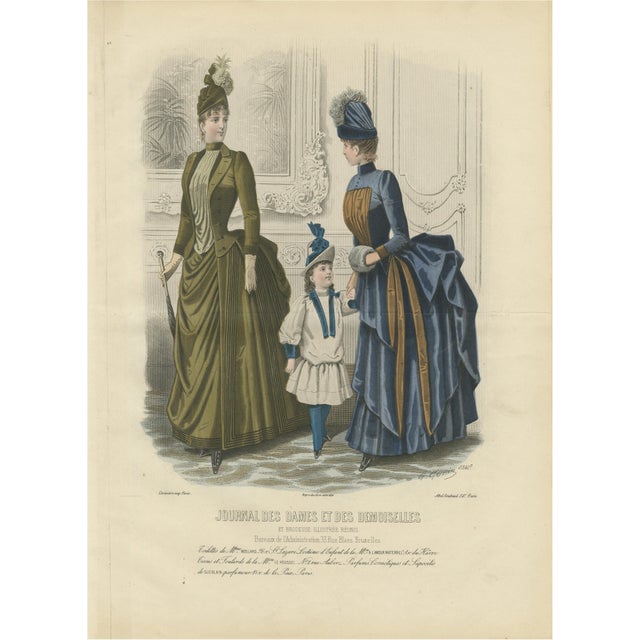 French Fashion Print, Parisian Ladies and Child Interior Scene, 1887, Paper For Sale - Image 10 of 10