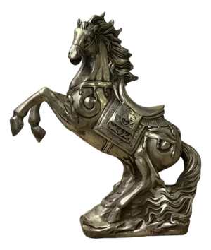Chinese Silver Pewter Color Mid Rearing Horse Metal Figure