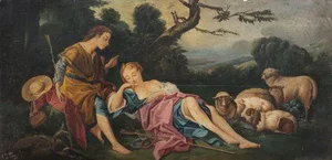 V Menezes, Diana and Acteon, Oil on Wood