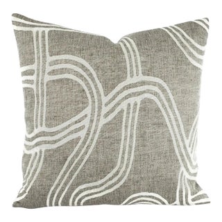 Gray and White Swirl Stroke Woven Pillow Cover For Sale