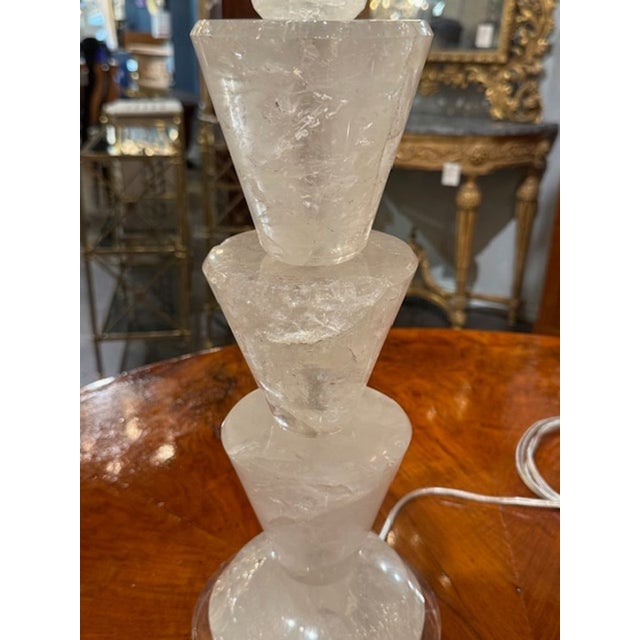 2000 - 2009 Pair of Polished Rock Crystal Lamps For Sale - Image 5 of 5