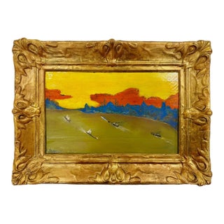 1980s Abraham Pariente the Bosphorus and Istanbul Oil on Board Painting For Sale
