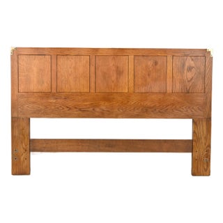 Henredon Mid-Century Modern Campaign Oak Queen Size Headboard, Circa 1970s For Sale