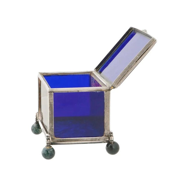Traditional Mid 20th Century Decorative 925 Silver Glass Moss Agate Trinket Box For Sale - Image 3 of 13