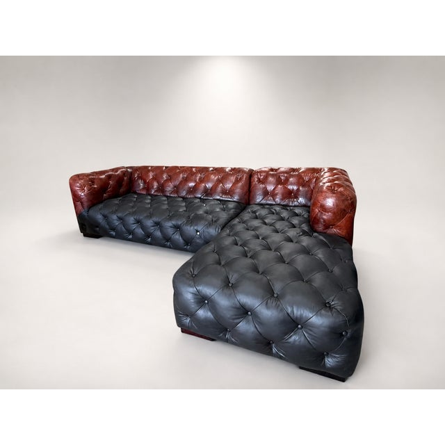 Brown Loom Noir Pavé Two-Tone Leather Sectional For Sale - Image 8 of 8