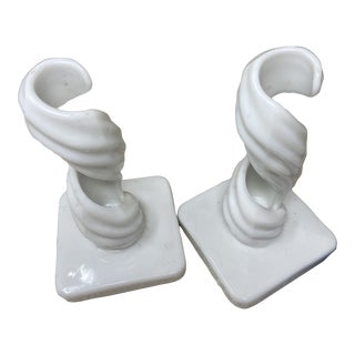 Vintage Draped White Glass Candle Holders – a Pair For Sale