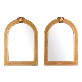 Rattan and Copper Mirrors, 1970s, Set of 2 For Sale
