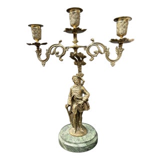 Louis XVi Revival Neoclassical French Bronze Figural Candelabrum on Marble Base, 1920s For Sale