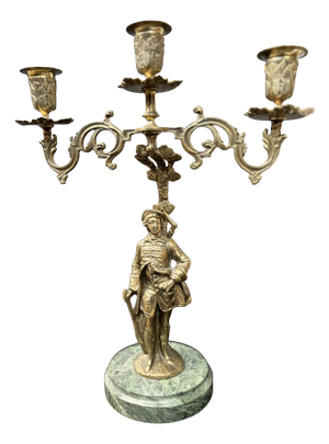 Louis XVi Revival Neoclassical French Bronze Figural Candelabrum on Marble Base, 1920s