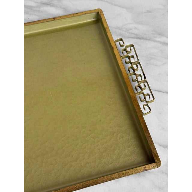 1960s Vintage Hollywood Regency Chinoiserie Green Enamel Serving Vanity Tray For Sale - Image 5 of 9