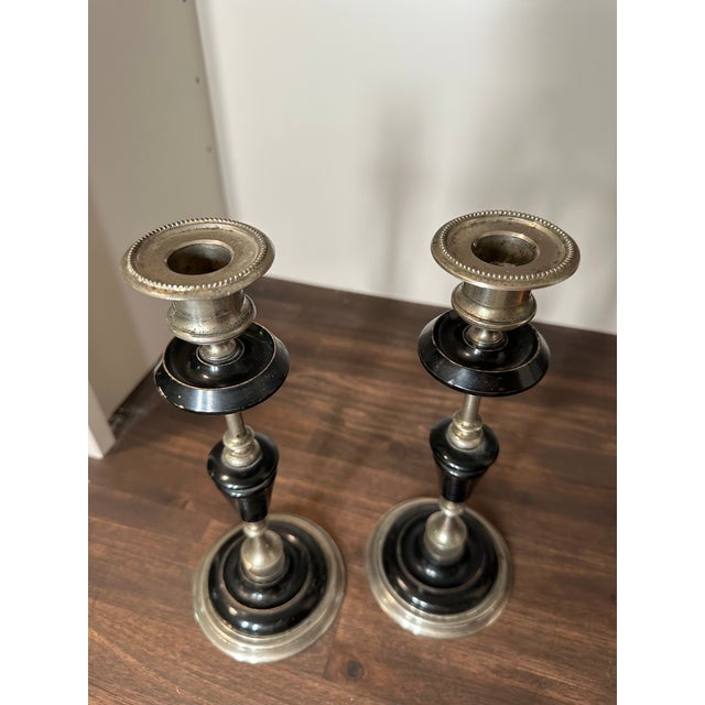French Early 20th Century French Ebony Candlestick Holders- Set of 2 For Sale - Image 3 of 10