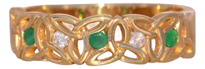 The Youghal: Designer Signed Emerald and Natural Diamond Celtic Band in Yellow Gold