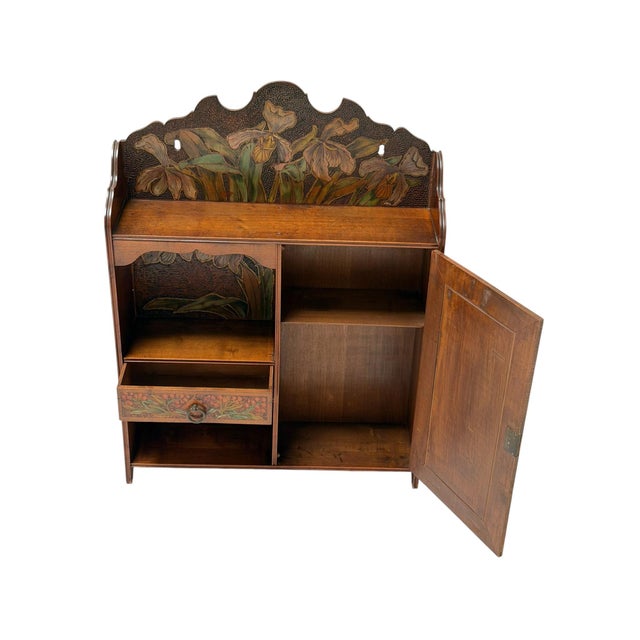 Aesthetic Movement Wall Cabinet with Hand-Painted Floral in Walnut, 1890s For Sale - Image 4 of 14
