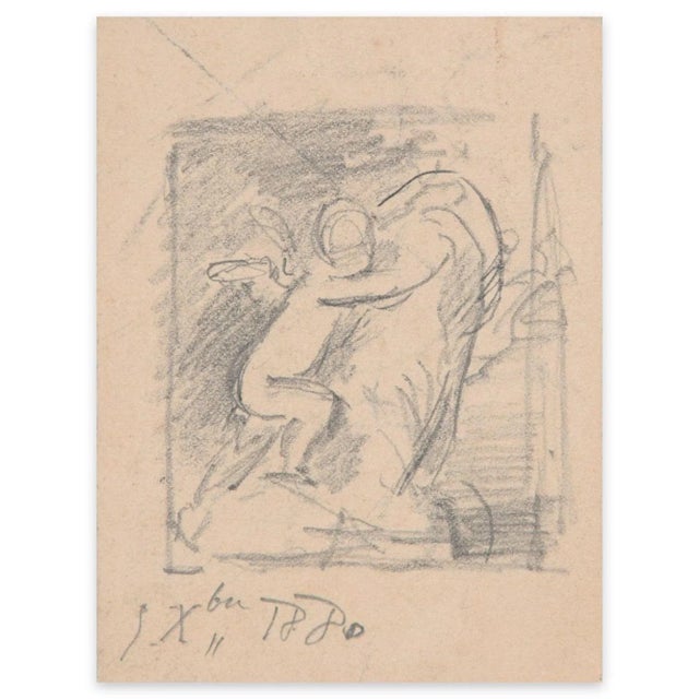 Cupid is an original pencil drawing on thick cream-colored paper, realized by an anonymous french artist of the end of xix...