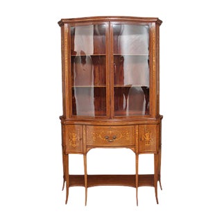 Antique Mahogany Inlaid Display Cabinet, 1890s For Sale
