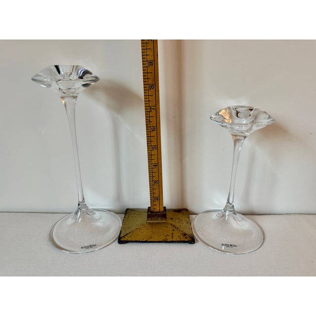 Beautiful Pair of Signed Kosta Boda Crystal "Fanfare" Candlesticks Designed by Kjell Engman. These were made from...