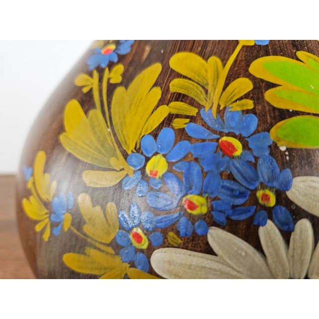 Brown Ceramic Vase with Floral Decorations, 1990 For Sale - Image 14 of 17