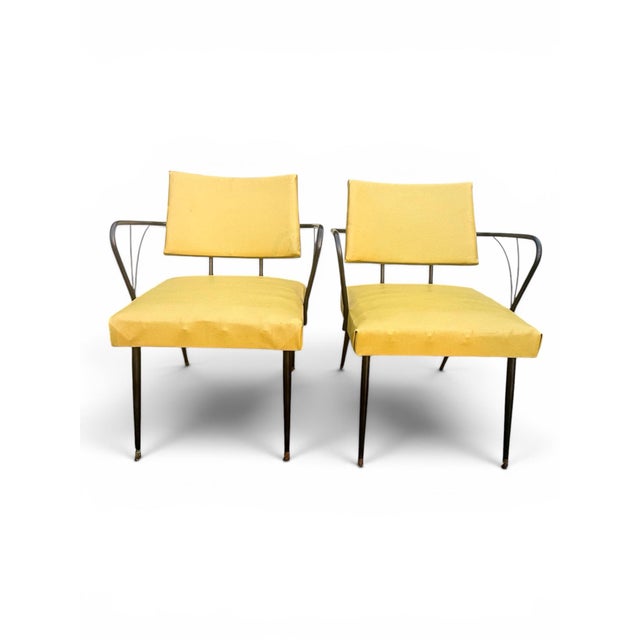 A striking pair of authentic vintage Mid-Century Modern armchairs manufactured by VIKO Furniture Corporation of Elverson,...