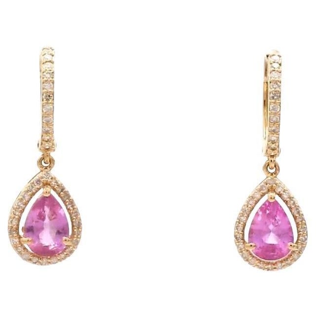 Early 21st Century 3.660 cts Natural pink sapphire and 0.41 cts diamond earrings in 18k gold For Sale - Image 5 of 18