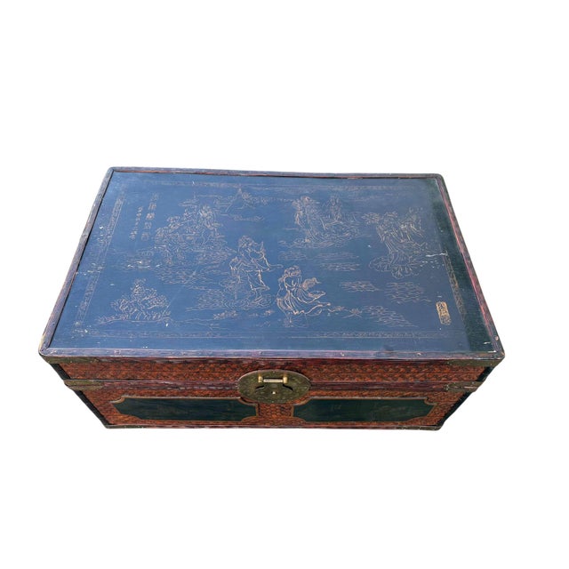 Quick Hits: Late 20th-century Maitland-Smith chinoiserie bamboo chest Woven bamboo body with lacquered panels and brass...