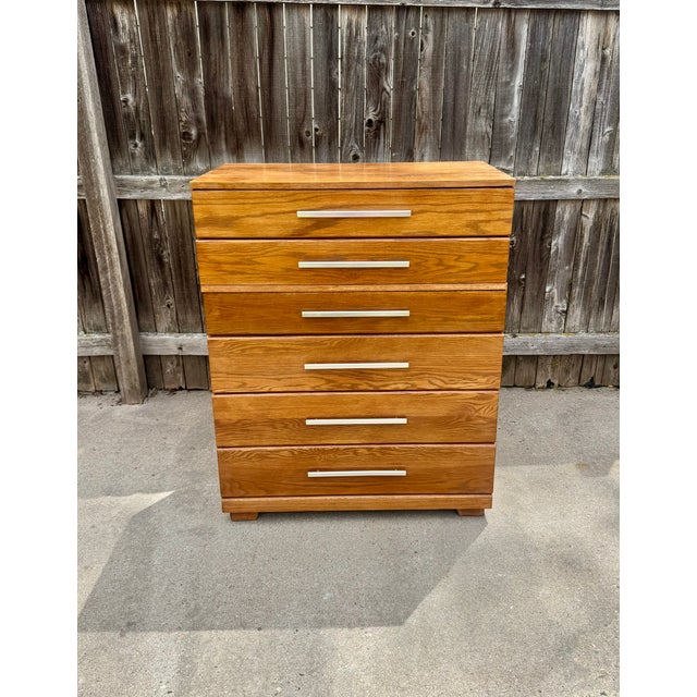 Vintage Mid Century Modern solid oak chest of drawers attributed to Raymond Loewy for Mengel Furniture Six drawers, three...