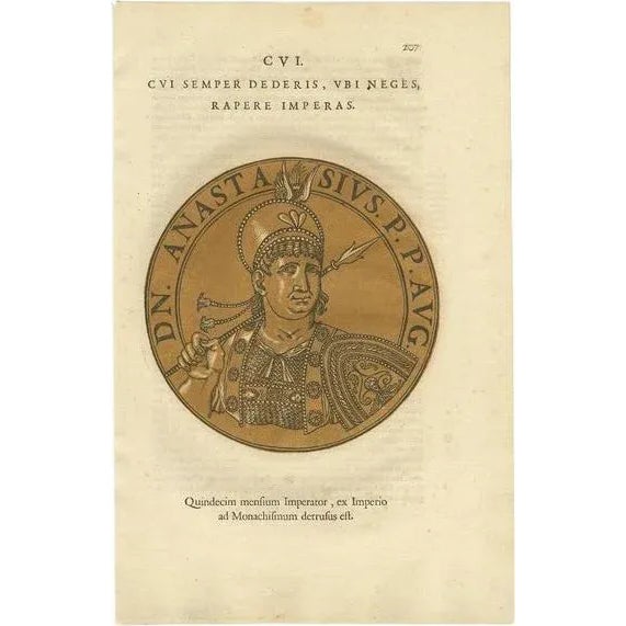 Antique Portrait of Anastasius I by Goltzius, 1645 For Sale - Image 6 of 6