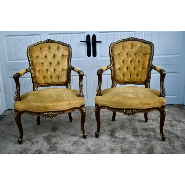 Vintage Pair Of French Style Tufted And Carved Accent Chairs Chairish