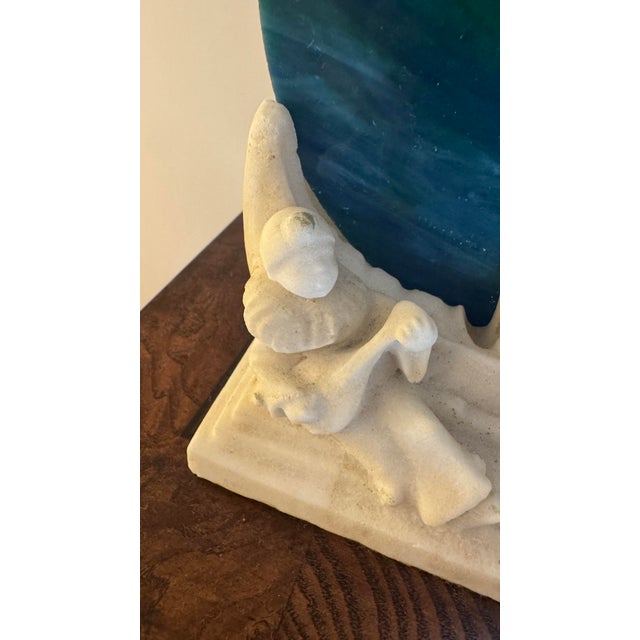 1920s Art Deco Figural Alabaster & Slag Glass "Full Moon" Pierrot Lamps - A Pair For Sale In Providence - Image 6 of 9
