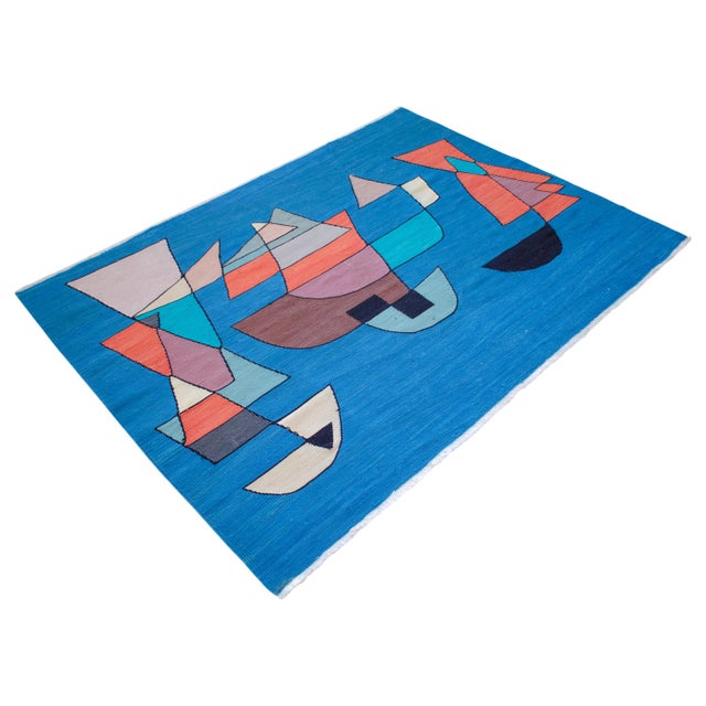 Paul Klee - Sailing Boats - Inspired Silk Hand Woven Area - Wall Rug Nautical Decor - 4′5″ × 5′11″ For Sale - Image 4 of 14