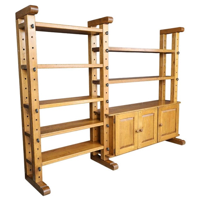 Large Brutalist Modular Shelving Unit in Oak with Metal Pegs and Cabinet, Belgium, 1960 For Sale - Image 17 of 17