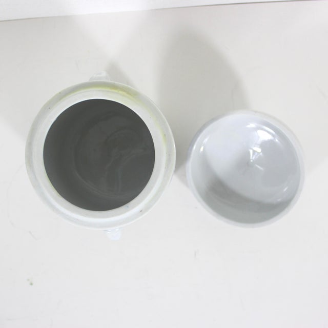 Ceramic Small Vintage Chinoiserie Asian Koi Fish Canister Lidded Jar or Pot, Ceramic With Lid Blue and White For Sale - Image 7 of 10