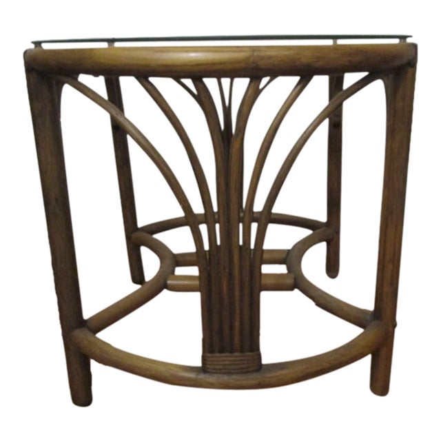 1960s Mid Century Modern Bamboo Side or Coffee Table With Glass Top For Sale