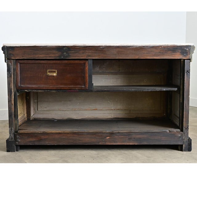 A painted shop counter from a 19th century French bakery or mercantile, this resilient fixture would transform a kitchen...