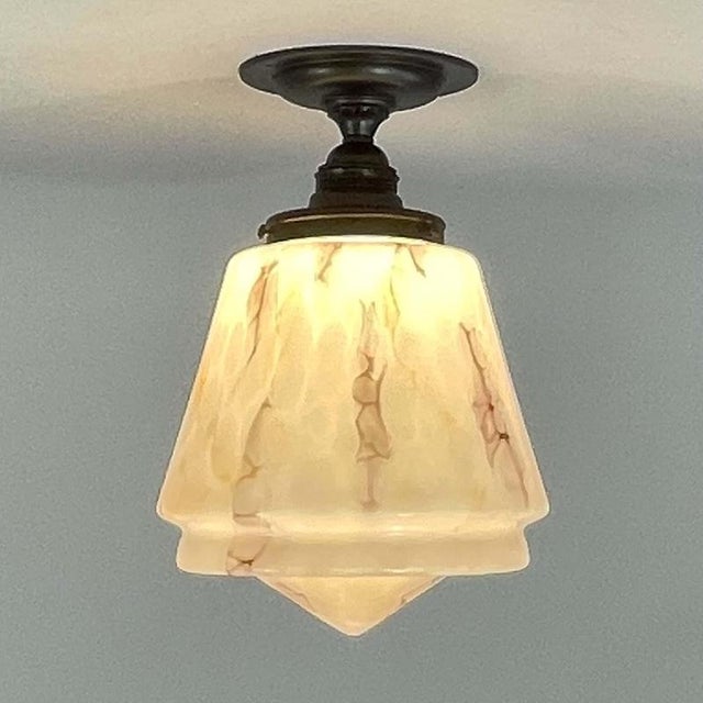 Gold Art Deco Marbled Opaline and Brass Flush Mount, Germany, 1930s For Sale - Image 8 of 16