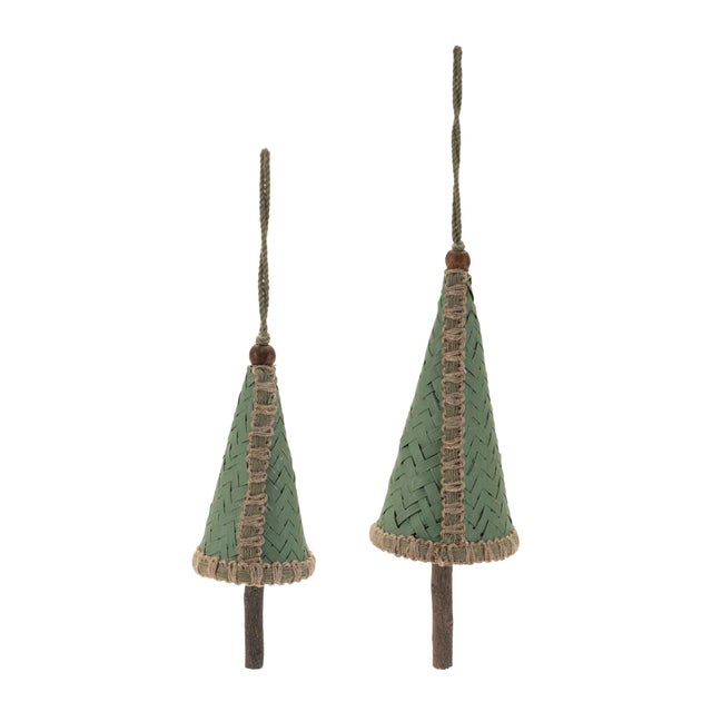Contemporary Woven Bamboo Pine Tree Ornament (Set of 4) For Sale - Image 3 of 8