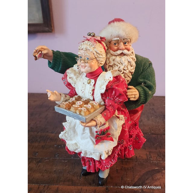 1990s Great Resin Holiday Christmas Statue Santa and Mrs. Claus ~ Santa Steals a Kiss & a Cookie For Sale - Image 5 of 8