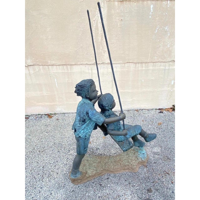 Late 20th Century Late 20th Century Large Bronze Boy and Girl Children Swinging Garden Outdoor Statue Sculpture For Sale - Image 5 of 9