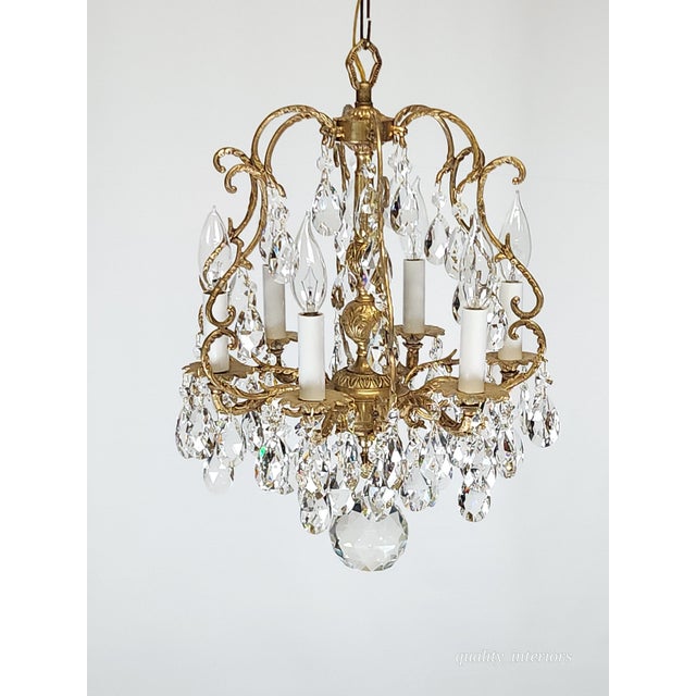 Antique Super Fussy Birdcage Gleaming Brass Cut Lead Glass Crystal Chandelier ~ Rewired ~ Restored ~ Rejuvenated ~ Ready to Hang ~ For Sale - Image 12 of 12