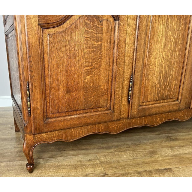 Vintage French Louis XVI Style Carved Oak 4-Door Armoire For Sale - Image 6 of 11