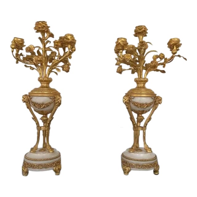 Antique French, Second Empire Bronze Guilt Four-Light Candelabra - Pair For Sale