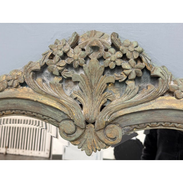 Blue Antique French Style Distressed + Ornate Trumeau Mirror For Sale - Image 8 of 12